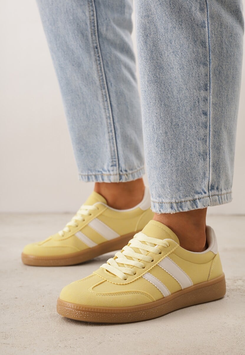 Żółte Sneakersy Typu Tenisówki Ozdobione Paskami po Bokach Fefia 1