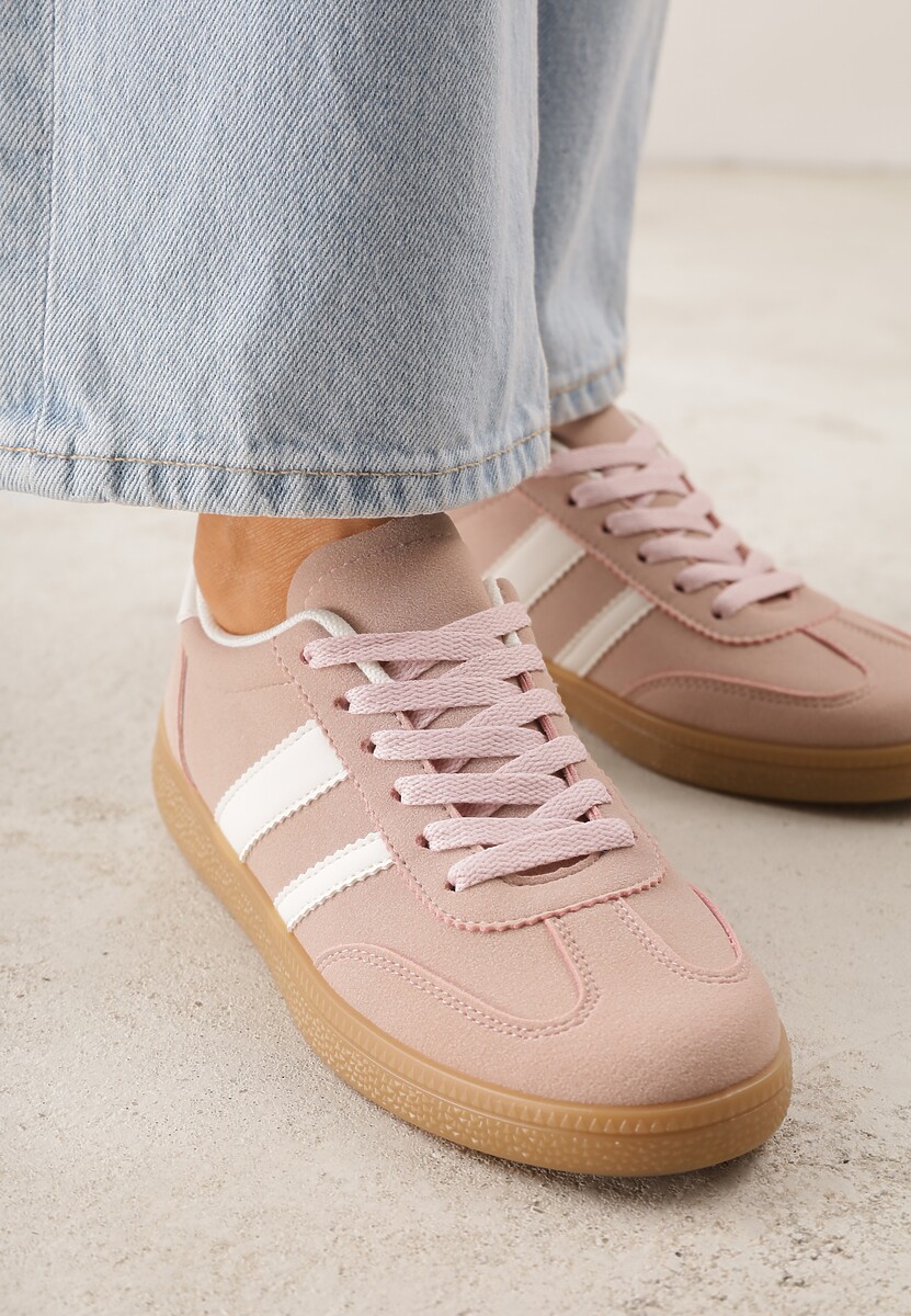 Różowe Sneakersy Typu Tenisówki Ozdobione Paskami po Bokach Fefia 3