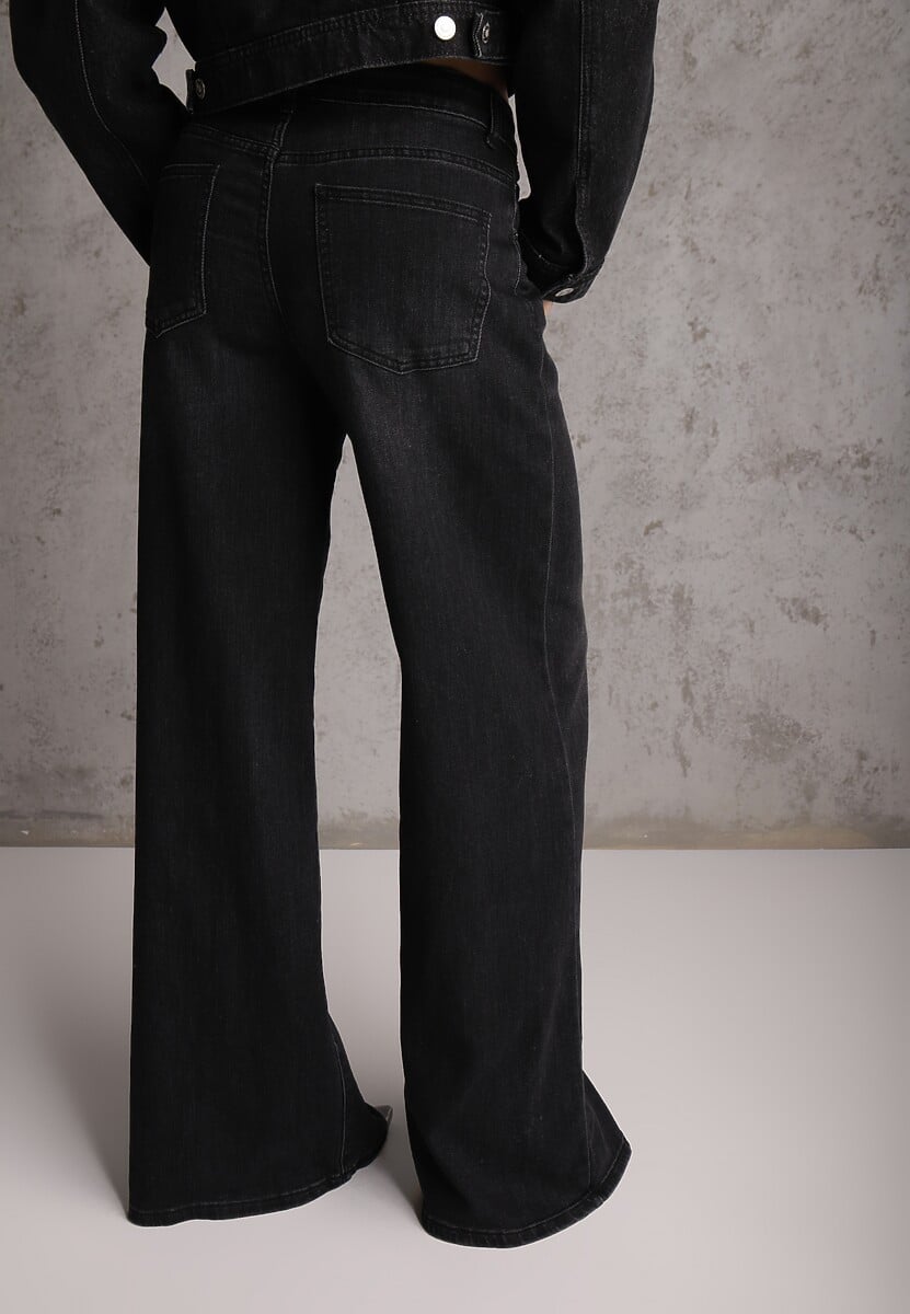 Czarne Szerokie Jeansy Palazzo z Bawełną High Waist Zinnasira 3
