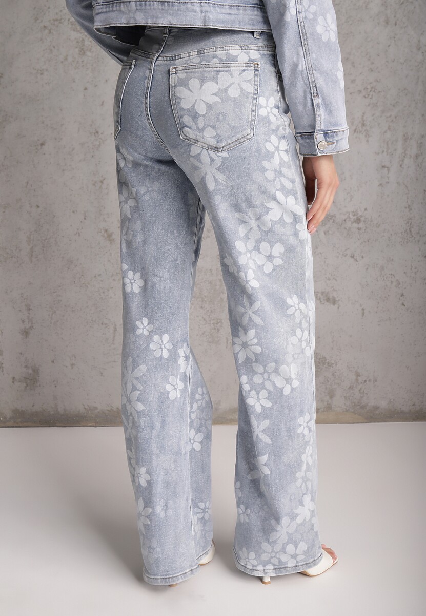 Niebieskie Szerokie Jeansy z Bawełną w Kwiaty Zinnetta 3