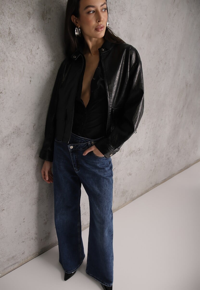 Niebieskie Asymetryczne Jeansy Wide Leg High Waist z Bawełny Leoira 1