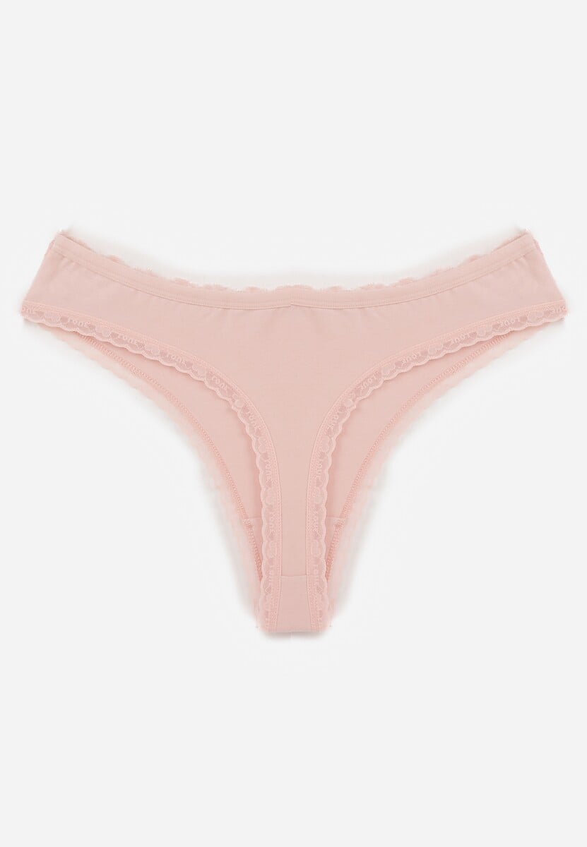 Różowe Majtki Stringi z Bawełną z Koronką Aethimilia 2