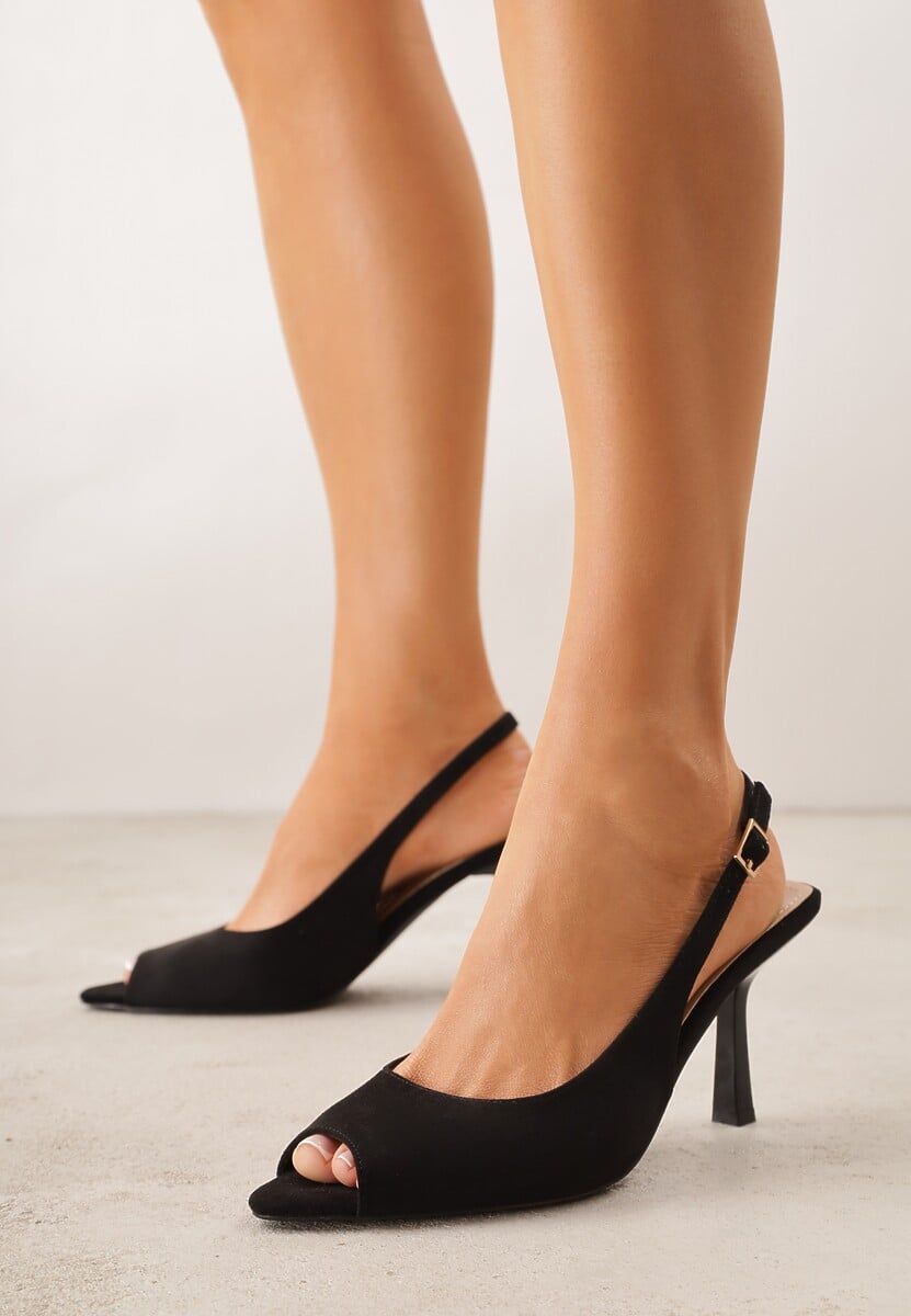 Czarne Sandały na Szpilce z Wycięciem na Palce i Odkrytą Piętą Zitissa 2