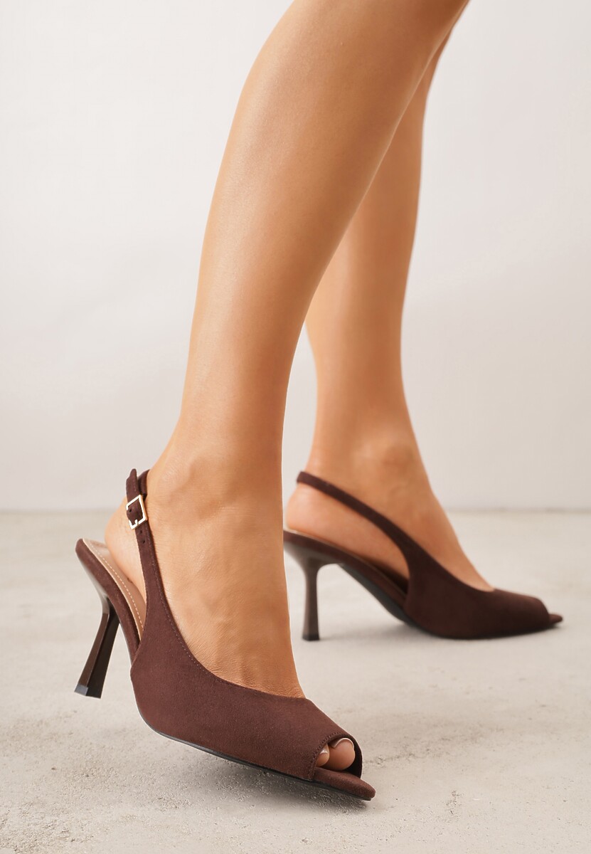 Brązowe Sandały na Szpilce z Wycięciem na Palce i Odkrytą Piętą Zitissa 1
