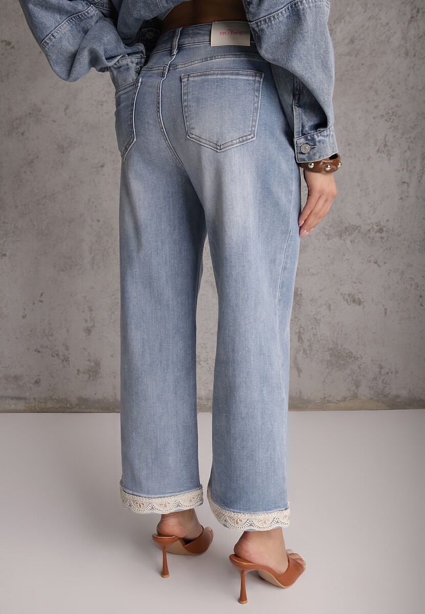 Niebieskie Jeansy z Bawełną i Koronką przy Nogawkach Neathlin 3