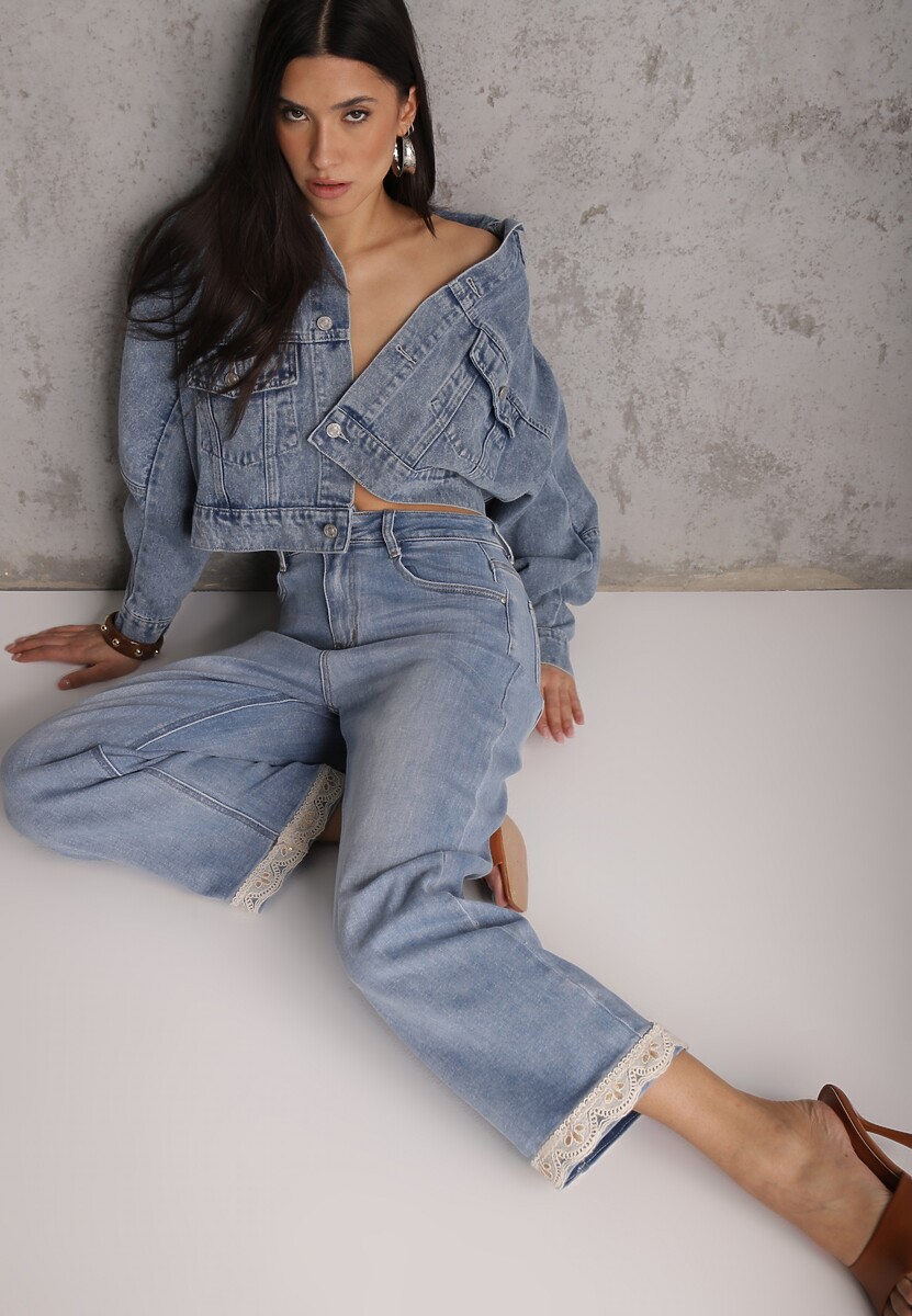 Niebieskie Jeansy z Bawełną i Koronką przy Nogawkach Neathlin 1