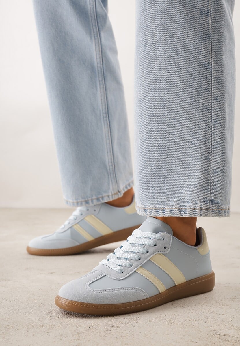 Granatowe Casualowe Sneakersy na Płaskiej Podeszwie z Paskami Jereria 2