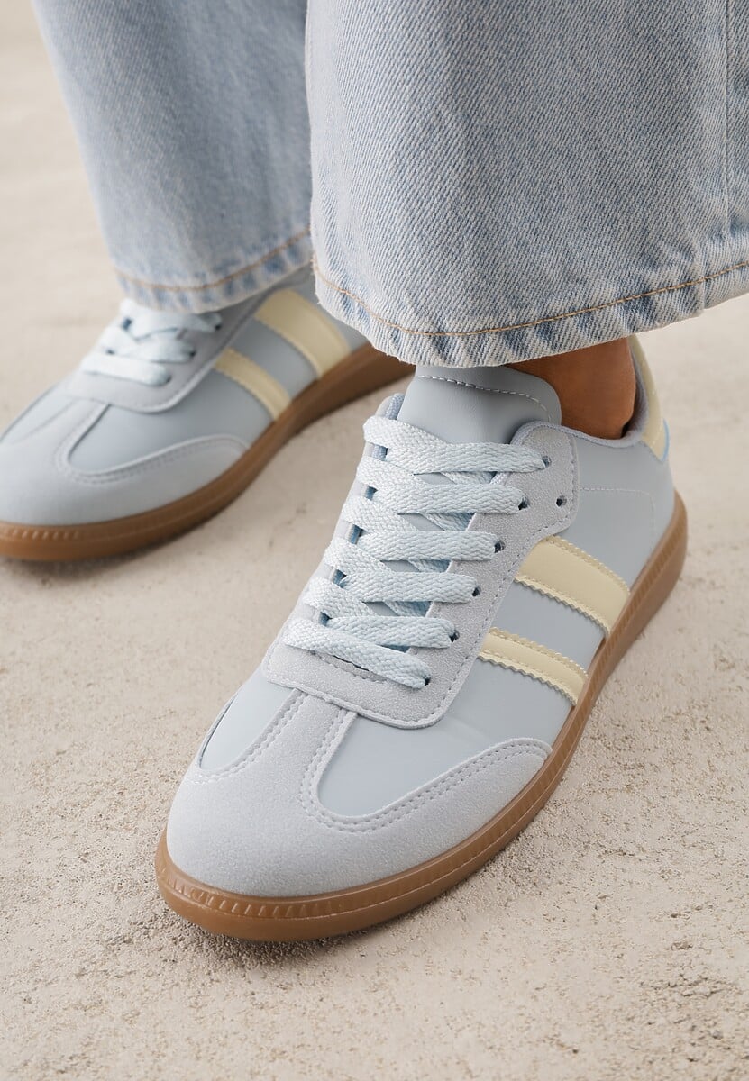 Granatowe Casualowe Sneakersy na Płaskiej Podeszwie z Paskami Jereria 3