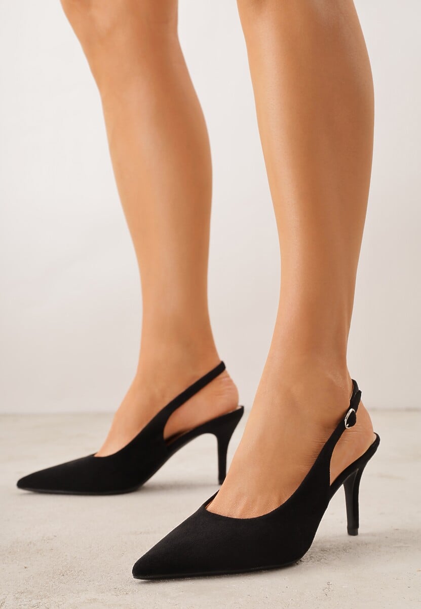 Czarne Sandały na Szpilce w Stylu Slingback Tarosie 1