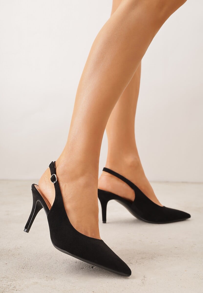 Czarne Sandały na Szpilce w Stylu Slingback Tarosie 2
