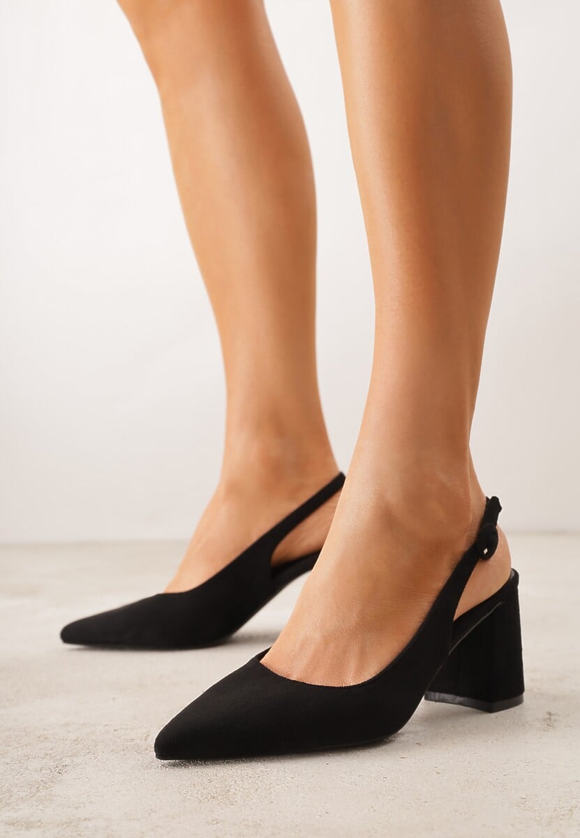 Czarne Czółenka na Słupku Typu Slingback Tareina 2