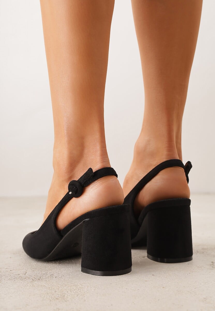 Czarne Czółenka na Słupku Typu Slingback Tareina 3