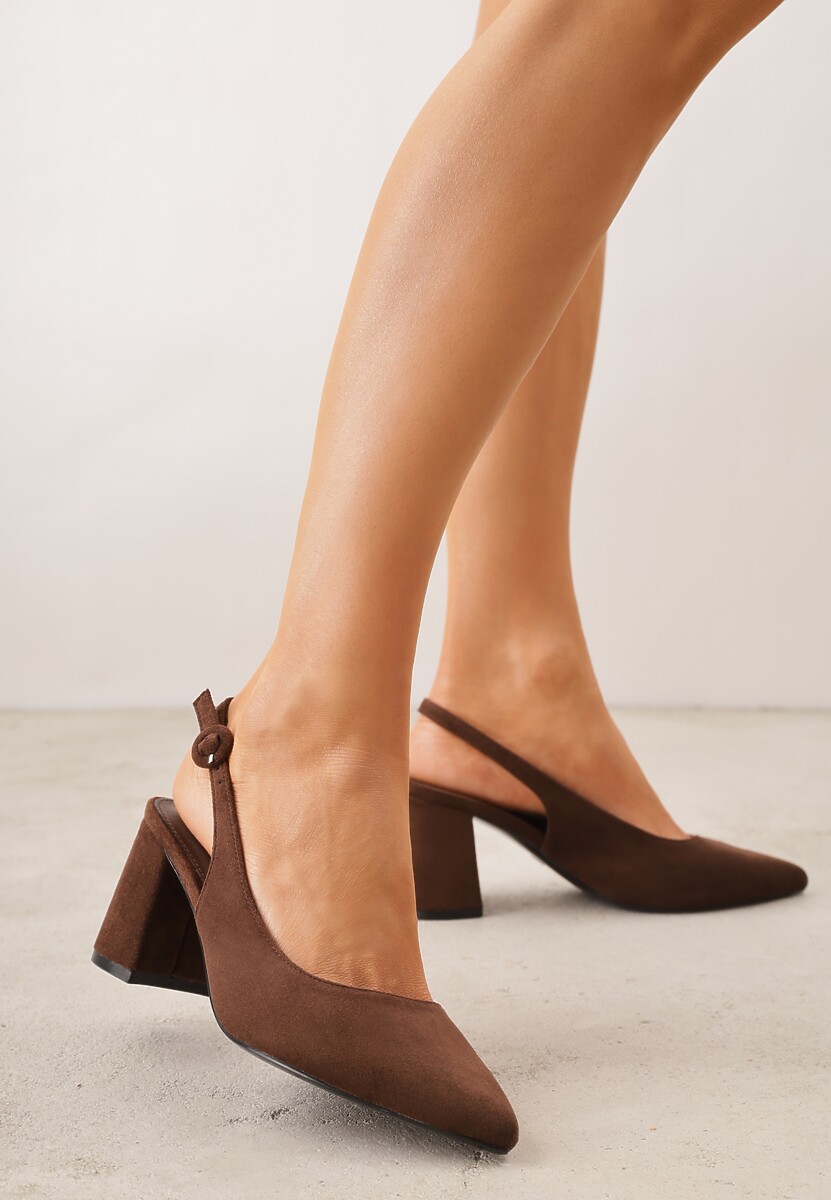 Brązowe Czółenka na Słupku Typu Slingback Tareina 2