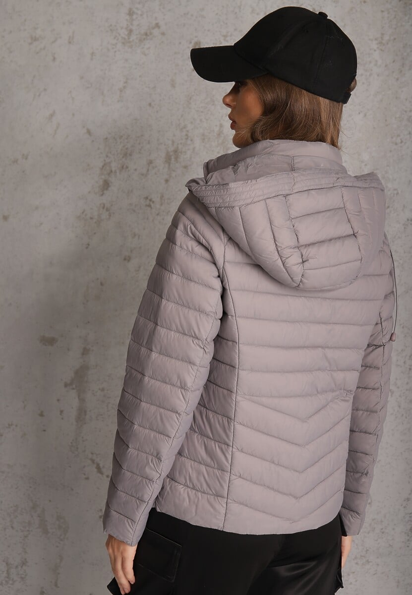 Szara Przejściowa Kurtka Pikowana z Kapturem z Możliwością Odpięcia Pretiga 3