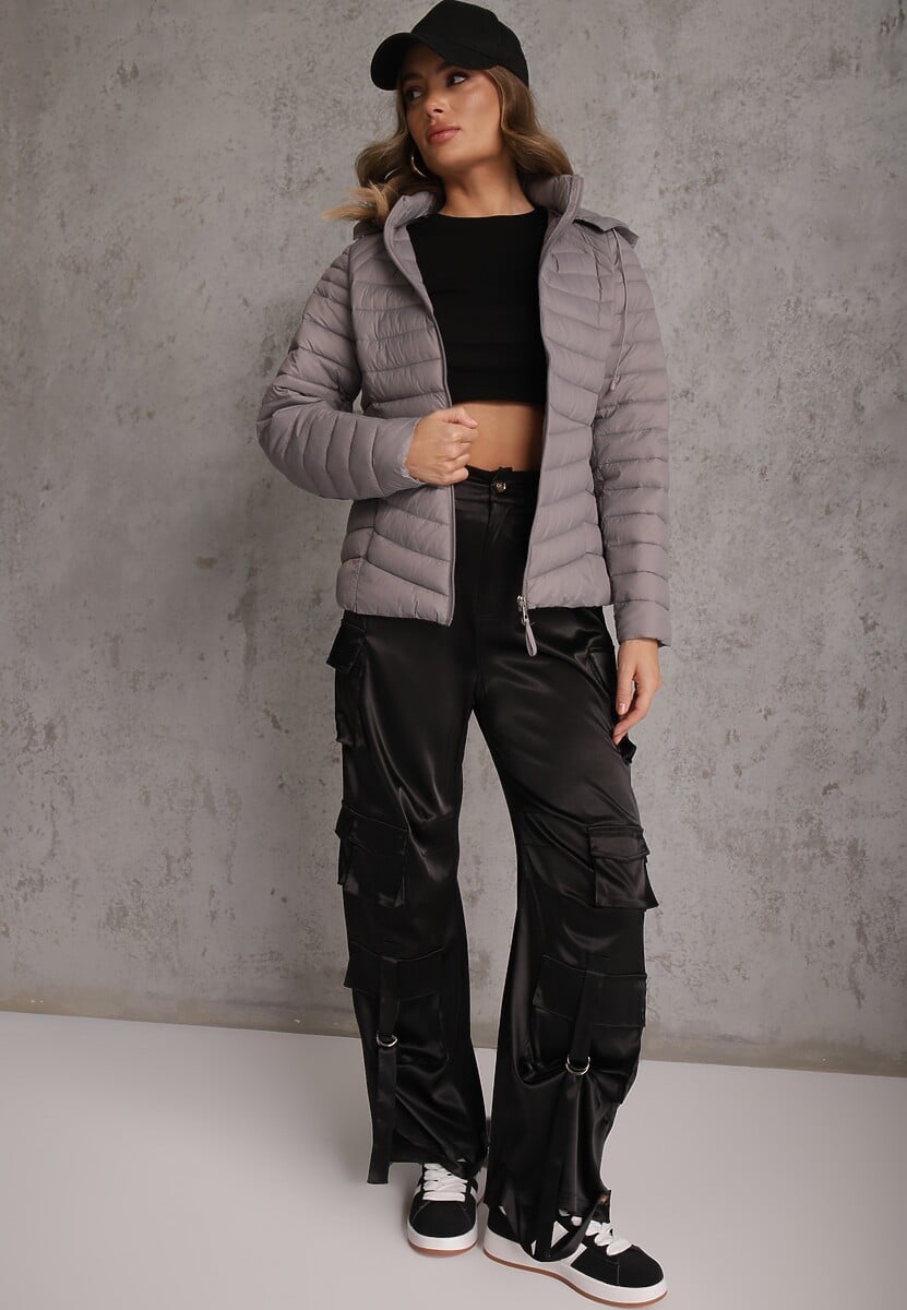 Szara Przejściowa Kurtka Pikowana z Kapturem z Możliwością Odpięcia Pretiga 2