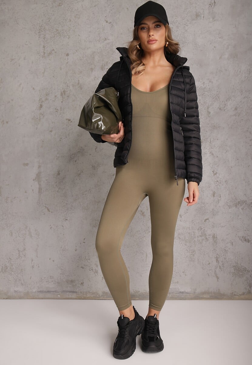 Czarna Pikowana Kurtka Przejściowa z Kapturem z Możliwością Odpięcia Feziel 2