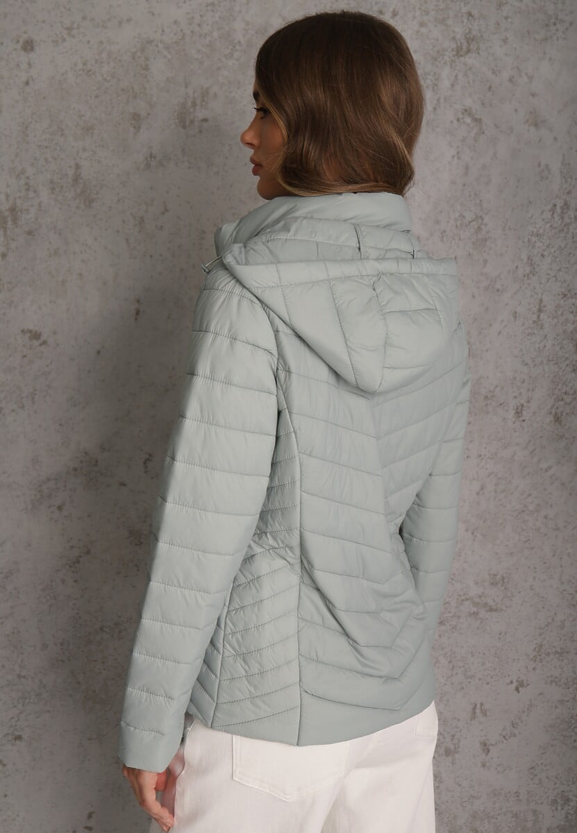 Jasnozielona Kurtka Przejściowa z Pikowaniem i Odpinanym Kapturem Edielitia 3