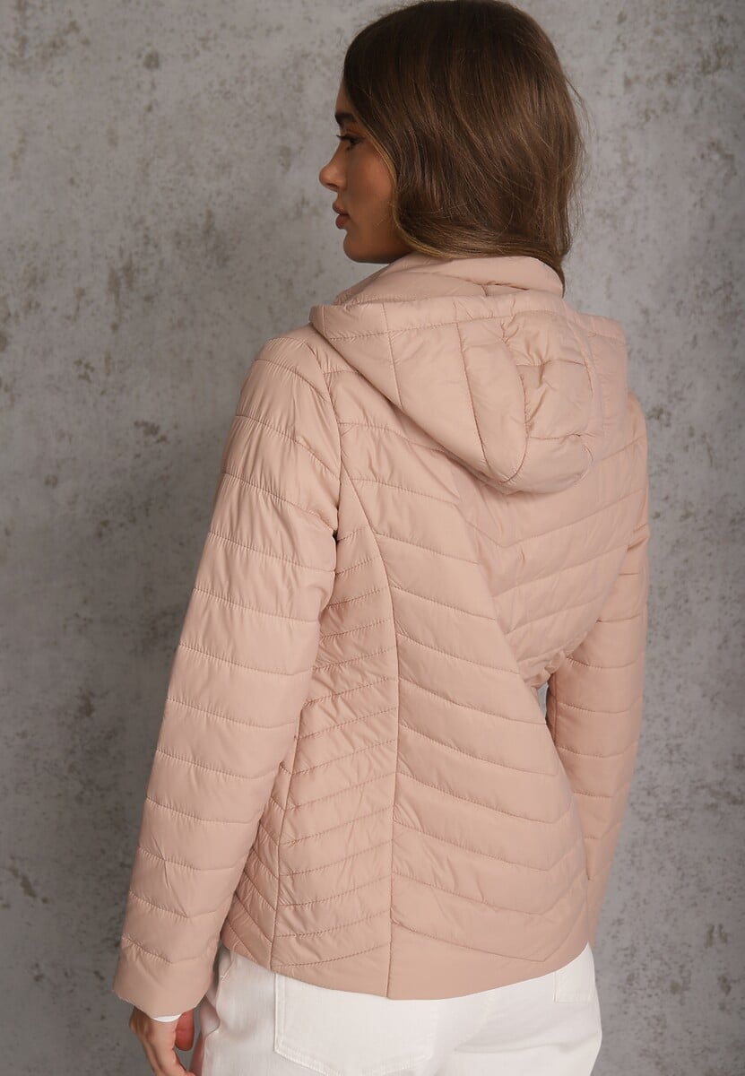 Beżowa Kurtka Przejściowa z Pikowaniem i Odpinanym Kapturem Edielitia 3