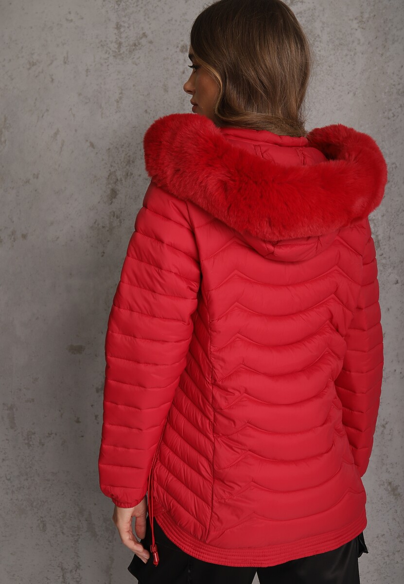 Czerwona Przejściowa Kurtka z Pikowaniem Bocznymi Ściągaczami i Kapturem Fezizia 3