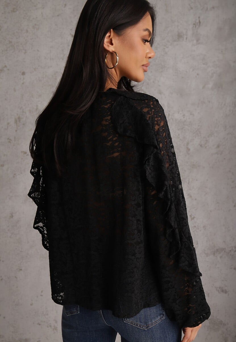 Czarna Koronkowa Bluzka z Falbankami Sewrana 3