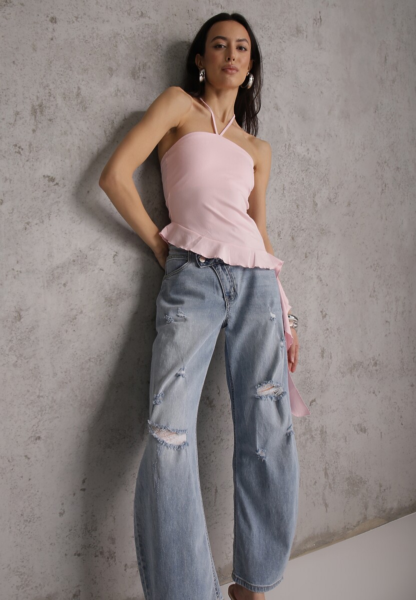 Niebieskie Asymetryczne Jeansy Balloon z Bawełny z Przetarciami i Dziurami Nedissa 1