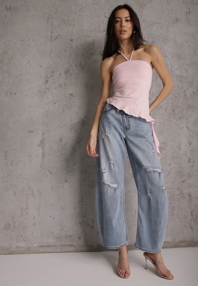 Niebieskie Asymetryczne Jeansy Balloon z Bawełny z Przetarciami i Dziurami Nedissa 2