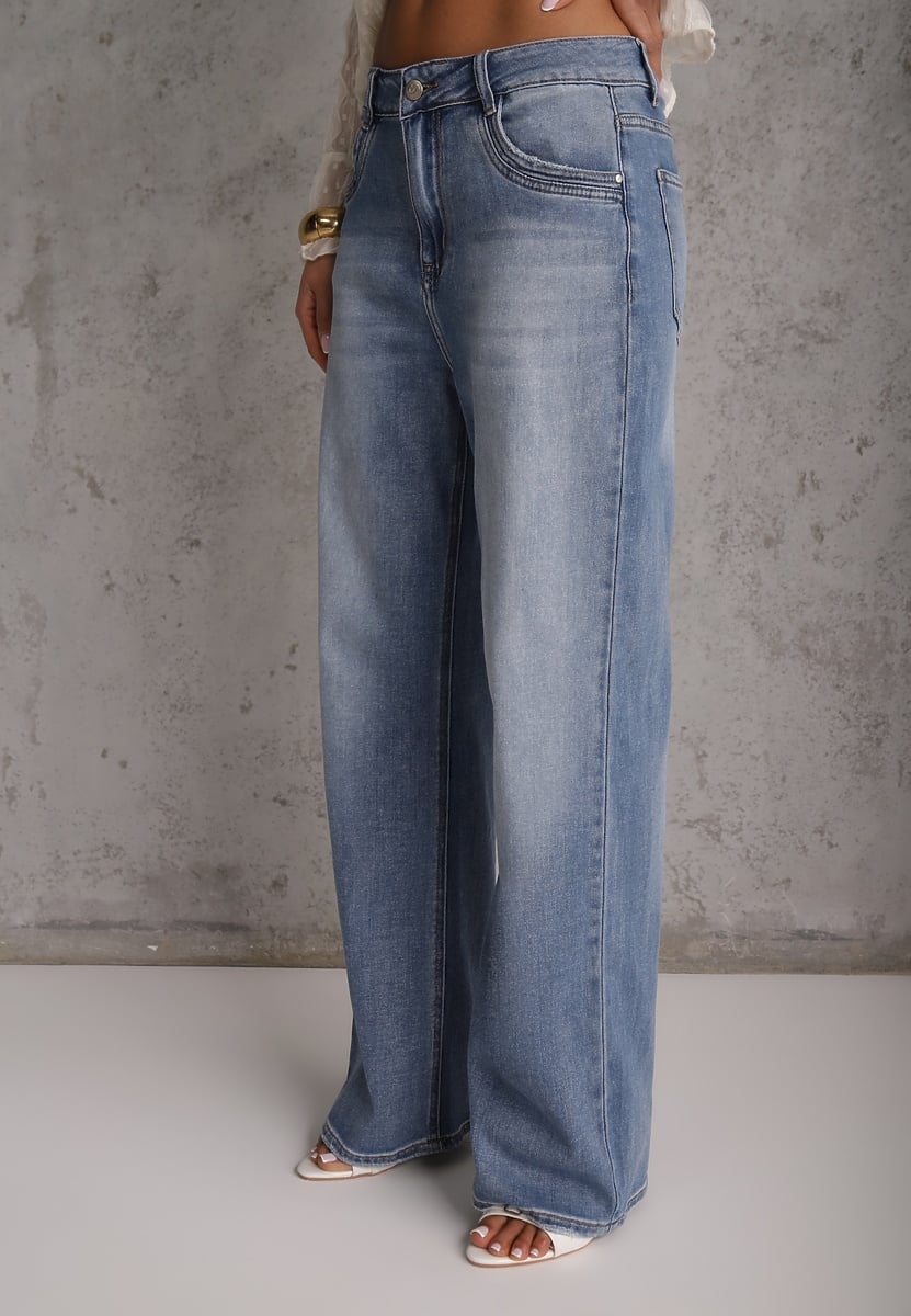Niebieskie Jeansy High Waist Wide Leg z Bawełną i Domieszką Wiskozy Hirei 2