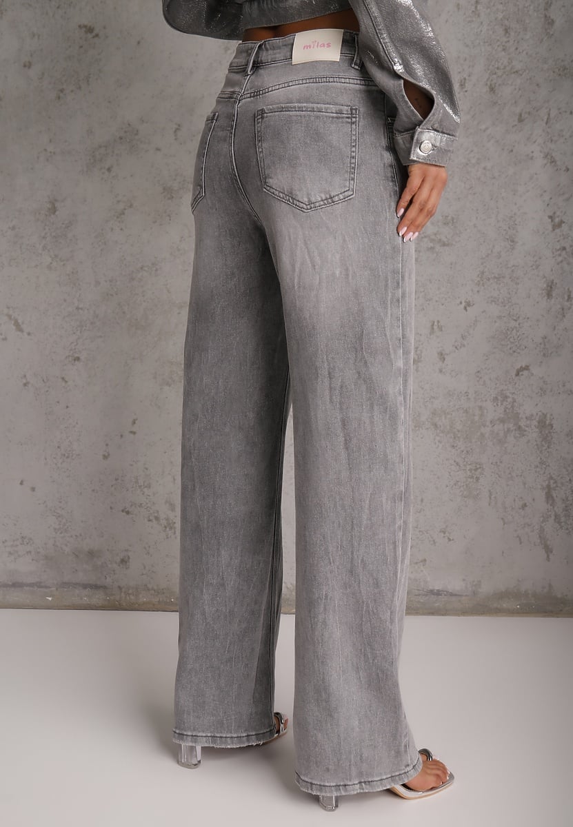 Szare Jeansy Wide Leg High Waist z Bawełną i Dodatkiem Wiskozy Rhenerila 3