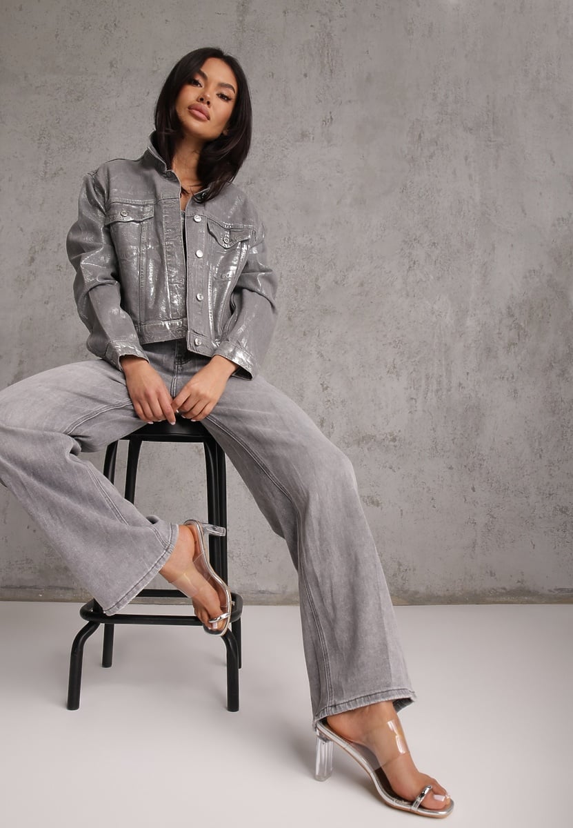 Szare Jeansy Wide Leg High Waist z Bawełną i Dodatkiem Wiskozy Rhenerila 1