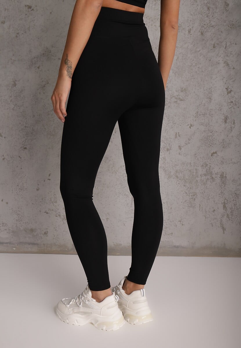 Czarne Casualowe Legginsy High Waist z Pasem Wspierającym Linię Talii Azivera 3