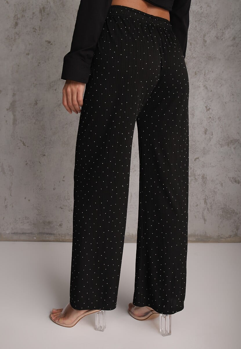 Czarne Spodnie z Bawełną o Szerokim Kroju z Cyrkoniami Azirene 3
