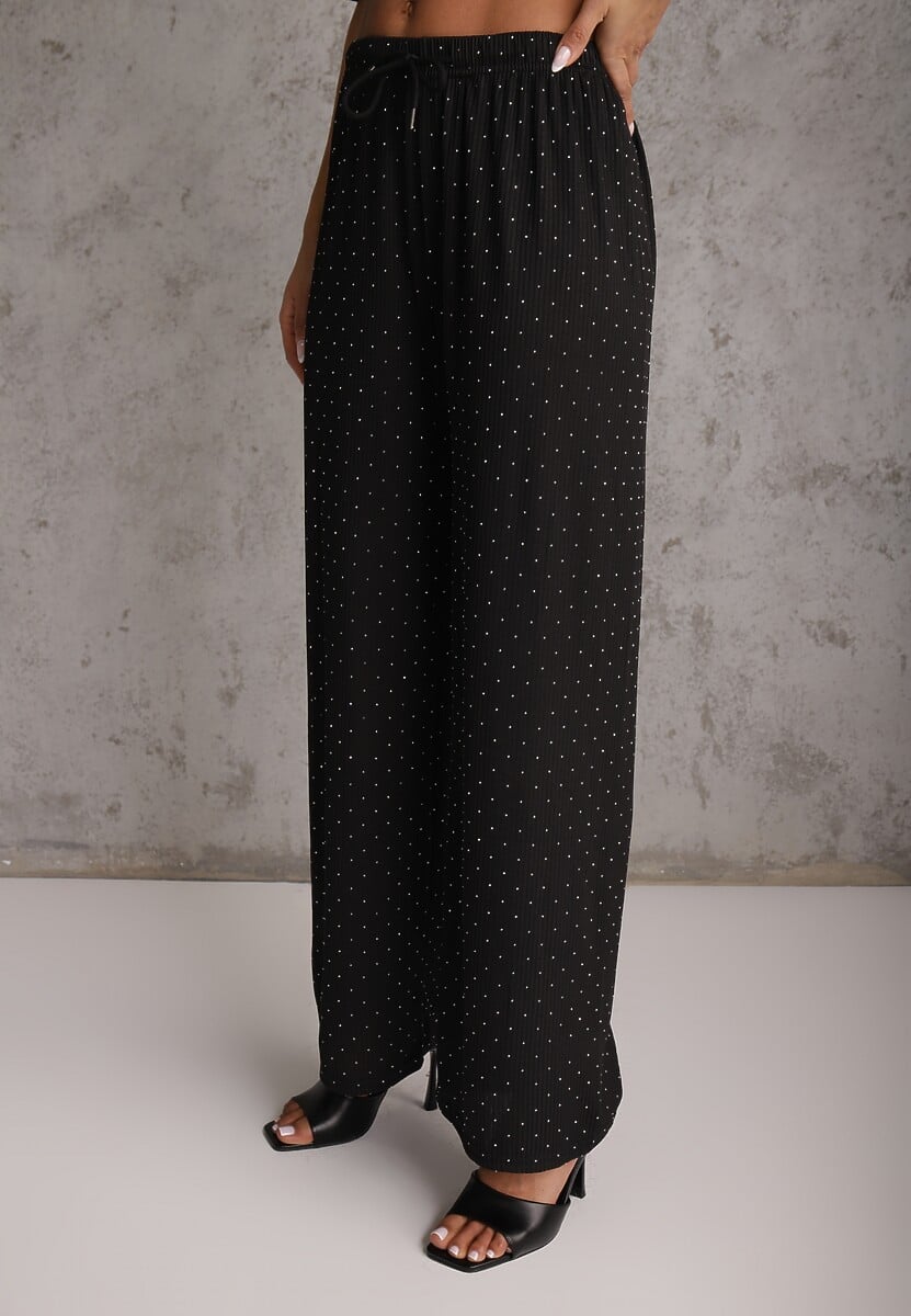 Czarny Oversizowy Komplet Zdobiony Cyrkoniami T-shirt i Spodnie Arnateia 2