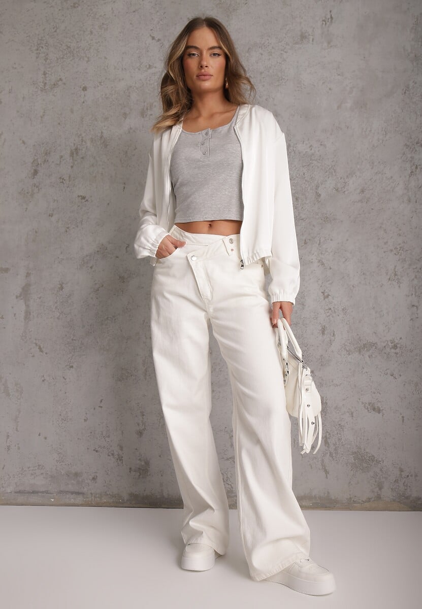 Szary Top z Bawełny Ozdobiony Guzikami przy Dekolcie Nediva 2