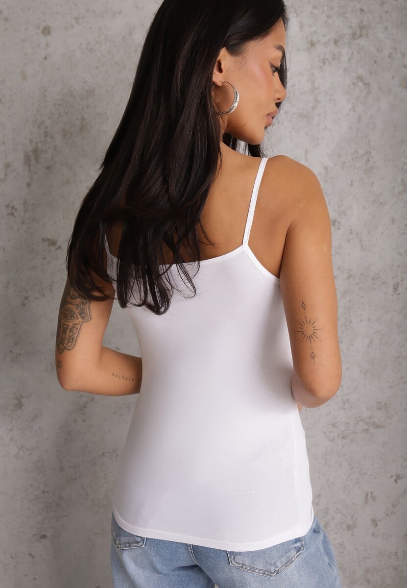 Biały Bawełniany Top Bieliźniany z Koronką przy Dekolcie Berinda 3