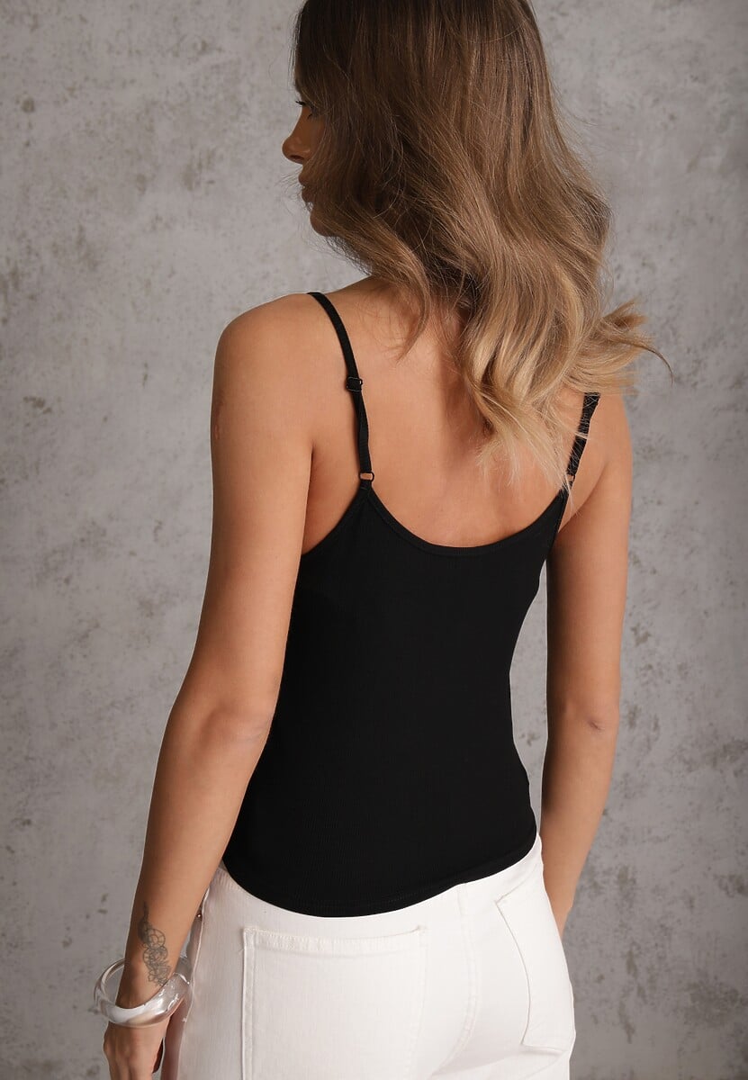 Czarny Prążkowany Top na Ramiączkach z Bawełny z Guzikami Bernesa 3