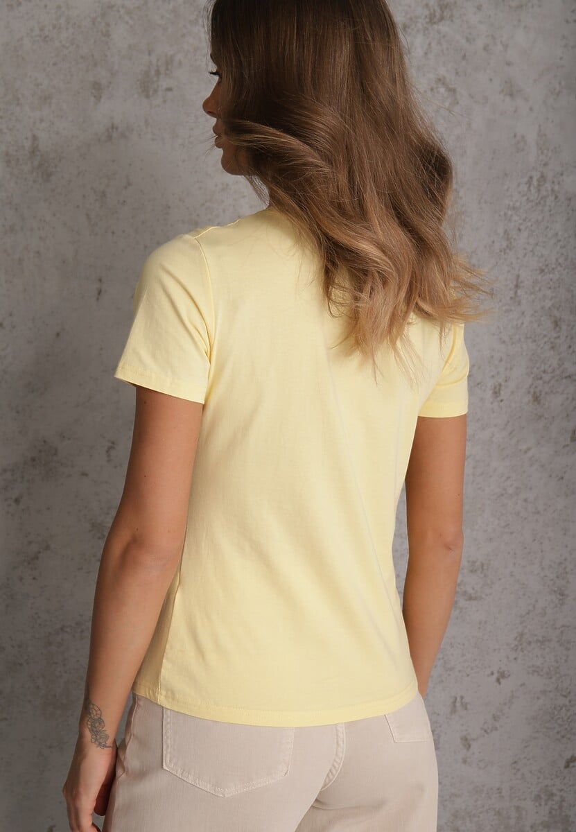 Żółty T-shirt z Bawełny z Okrągłym Dekoltem Nedima 3