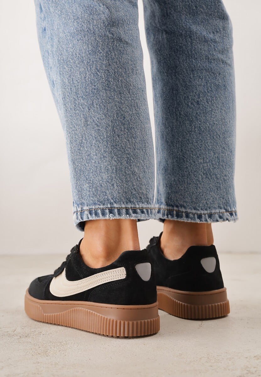 Czarne Sneakersy Kultowe Tenisówki z Zamszu Naturalnego ze Skórzaną Wkładką Rionae 3