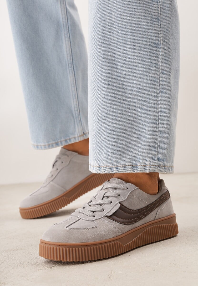 Szare Sneakersy Kultowe Tenisówki z Zamszu Naturalnego ze Skórzaną Wkładką Rionae 1