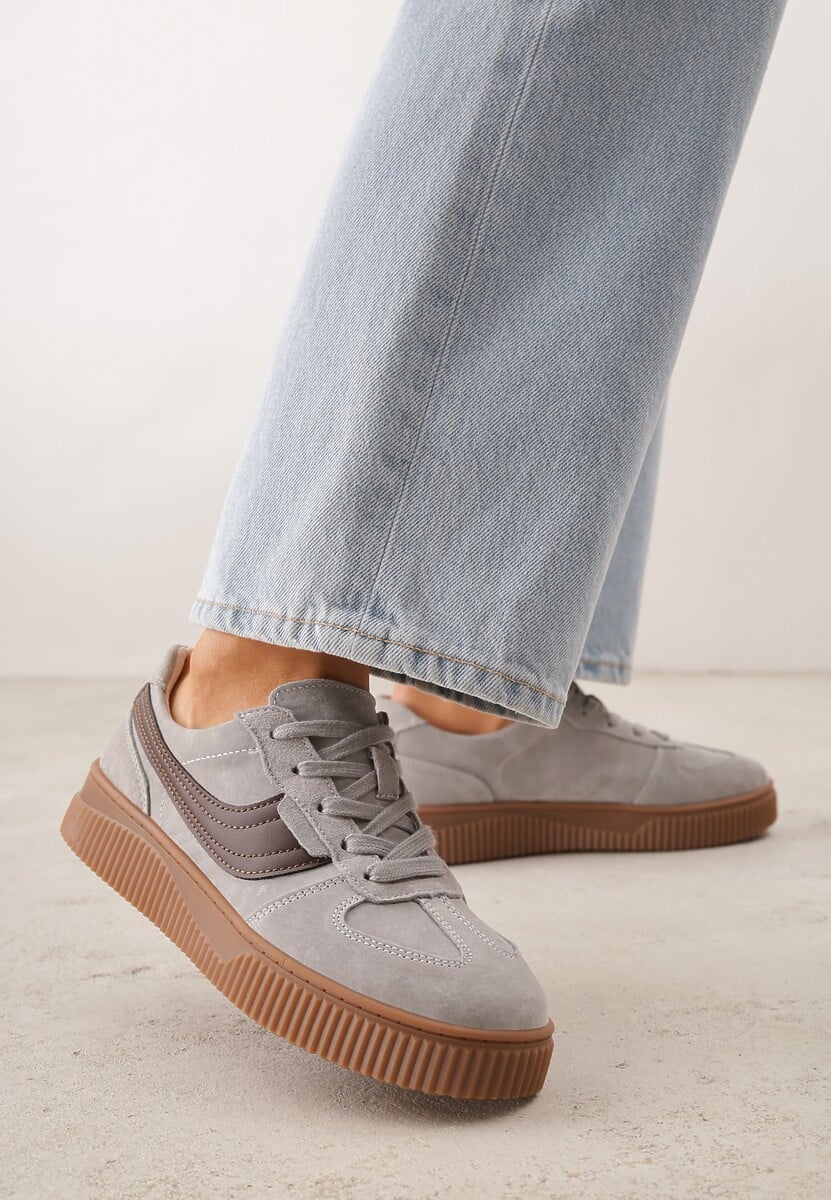 Szare Sneakersy Kultowe Tenisówki z Zamszu Naturalnego ze Skórzaną Wkładką Rionae 2