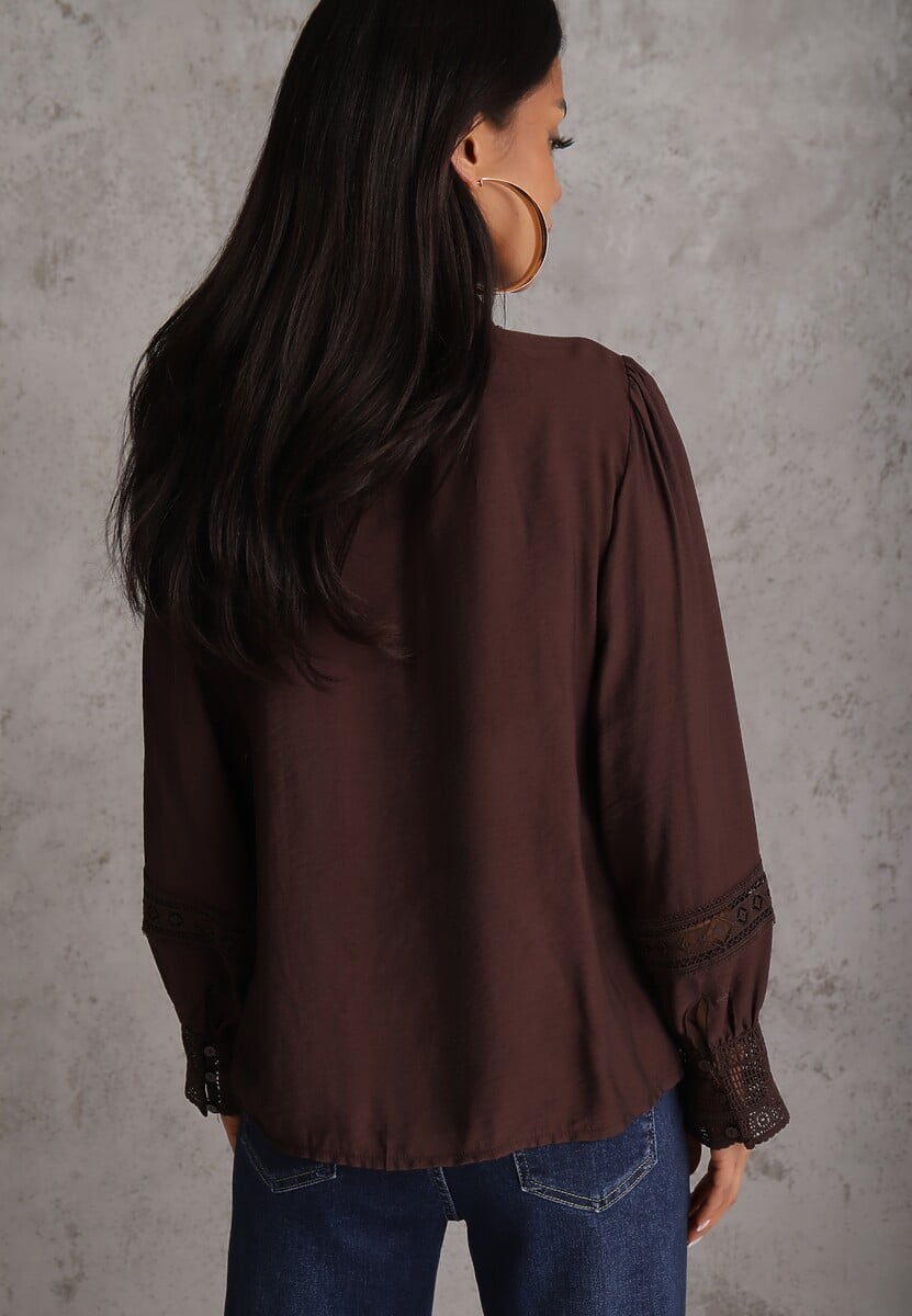Brązowa Koszula ze Stójką i Koronką Phaeninca 3