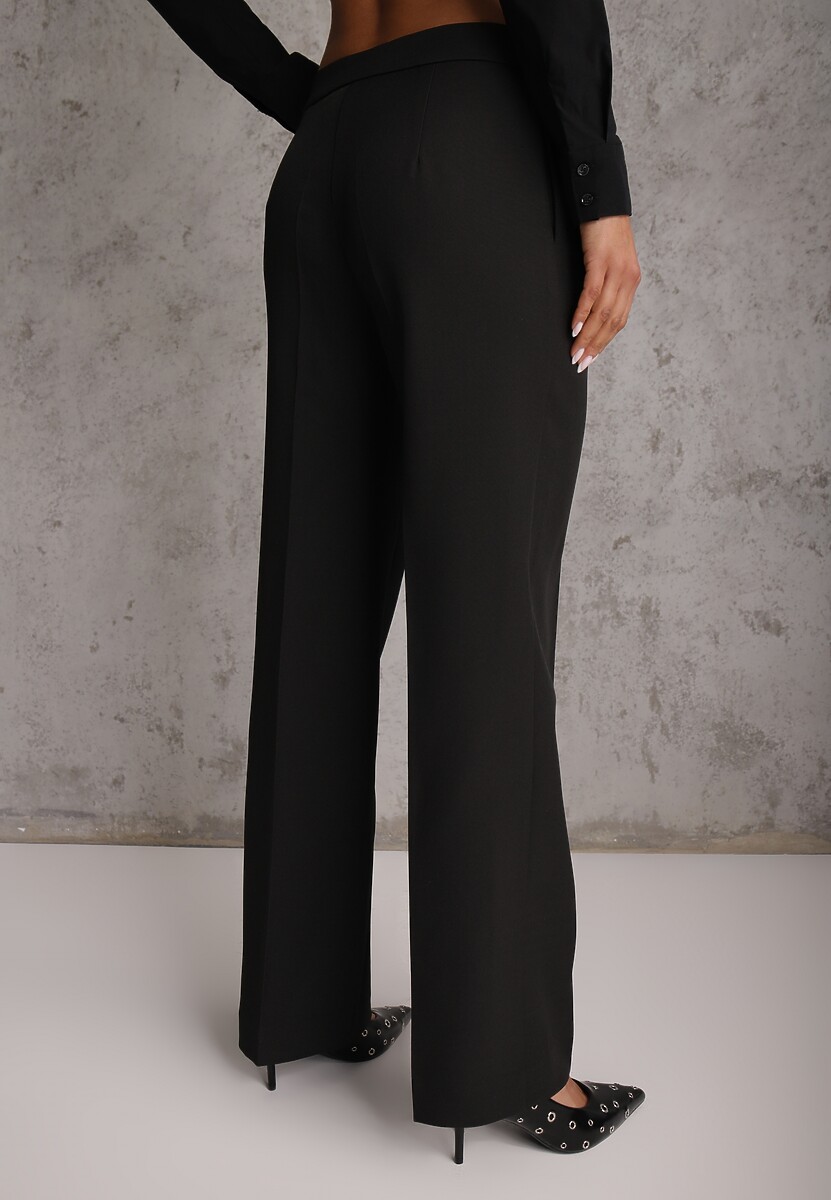 Czarne Spodnie Garniturowe na Kant VICES Zdobione Zapięciem z Klamrą Azisore 2