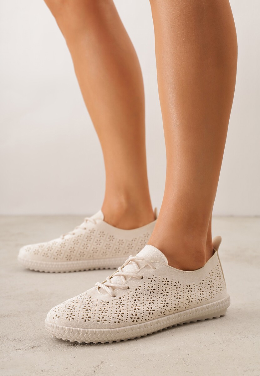 Beżowe Ażurowe Tenisówki w Stylu Boho Tidira 1
