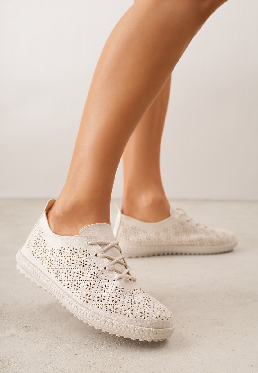 Beżowe Ażurowe Tenisówki w Stylu Boho Tidira 2