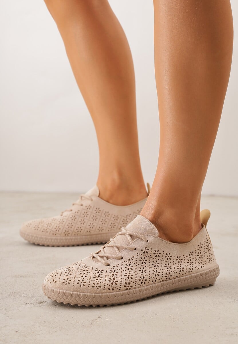 Ciemnobeżowe Ażurowe Tenisówki w Stylu Boho Tidira 1