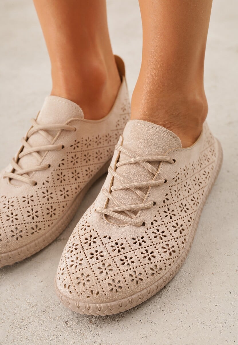 Ciemnobeżowe Ażurowe Tenisówki w Stylu Boho Tidira 3