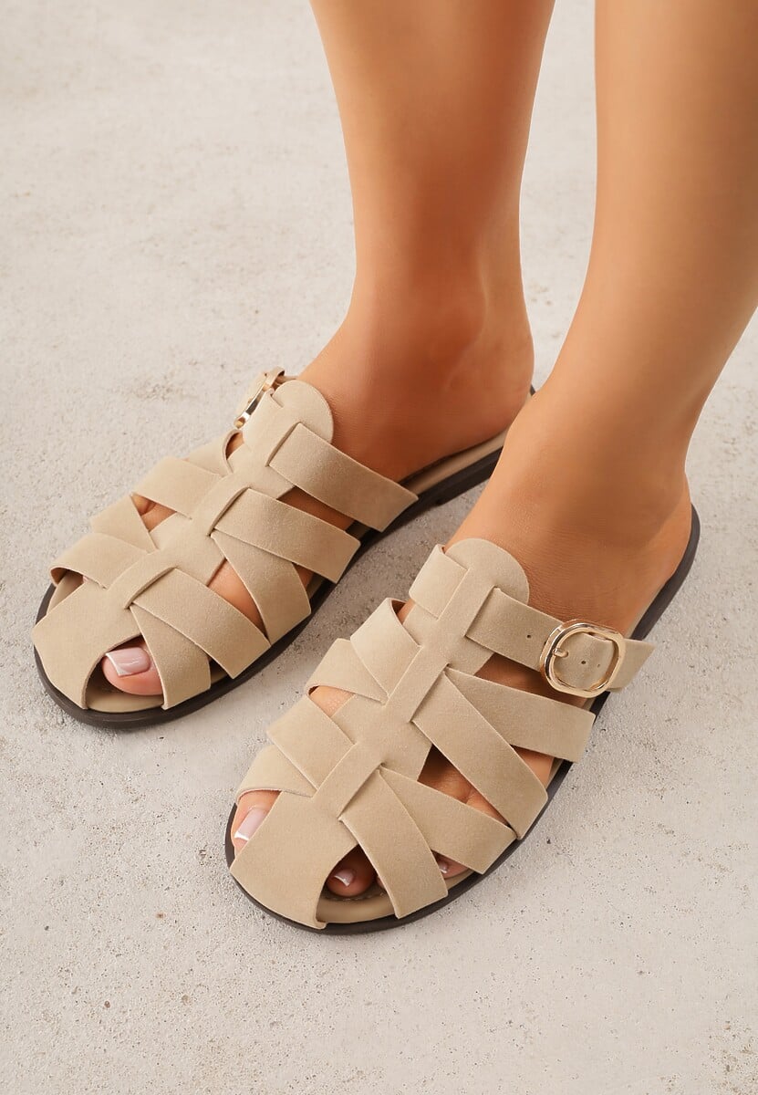 Beżowe Klapki Gladiatorki z Ozdobną Sprzączką Lusanatia 2