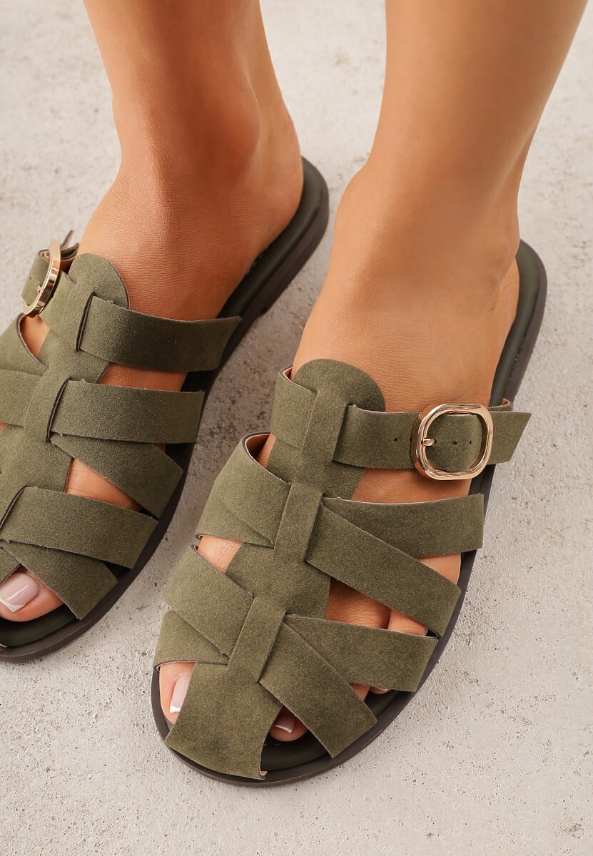 Zielone Klapki Gladiatorki z Ozdobną Sprzączką Lusanatia 2