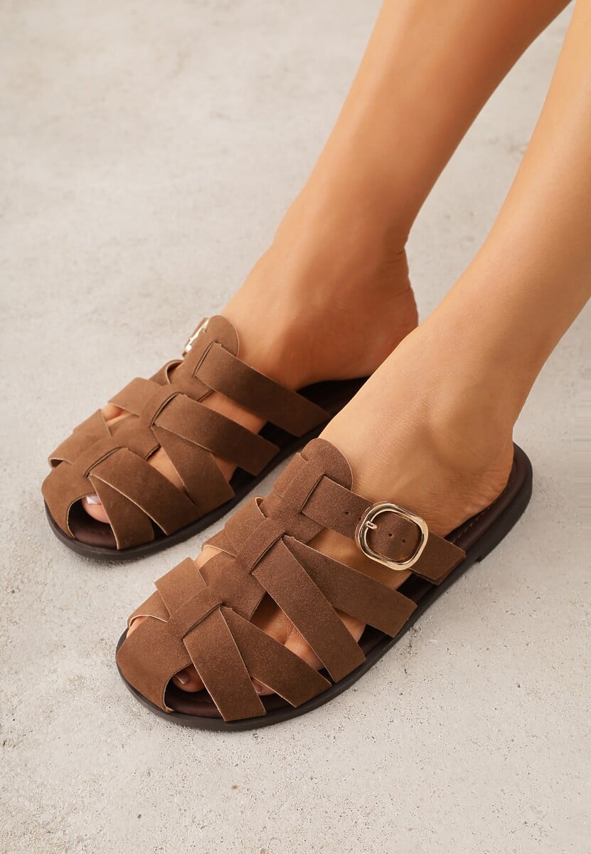 Brązowe Klapki Gladiatorki z Ozdobną Sprzączką Lusanatia 1