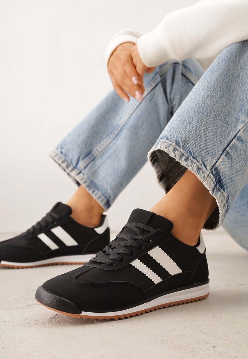 Czarne Sneakersy Ozdobione Dwoma Paskami Lannatea 1