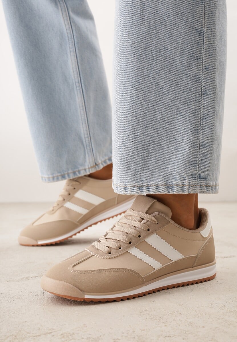 Ciemnobeżowe Sneakersy Ozdobione Dwoma Paskami Lannatea 2